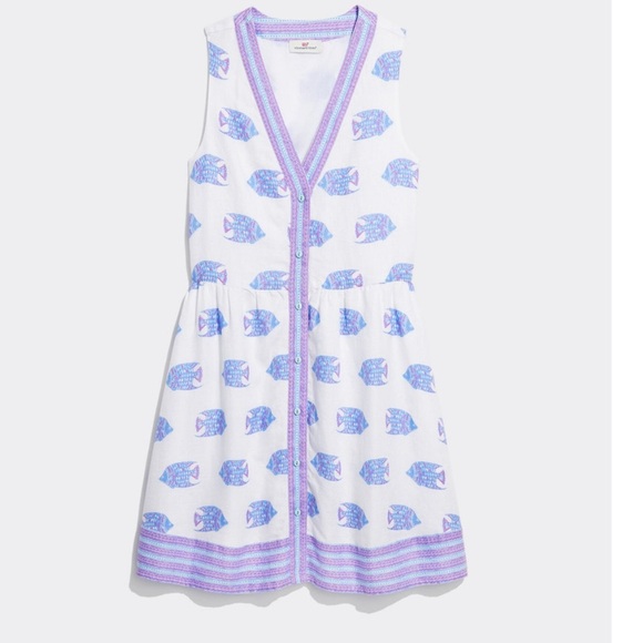 NWT Vineyard Vines Tang Fish Linen Dress White Blue Size M - Picture 3 of 12